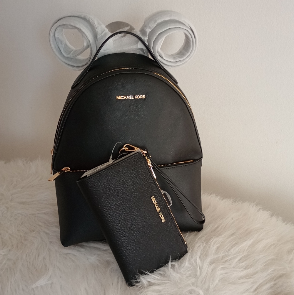 NWT Michael Kors Black Backpack and Wallet Set